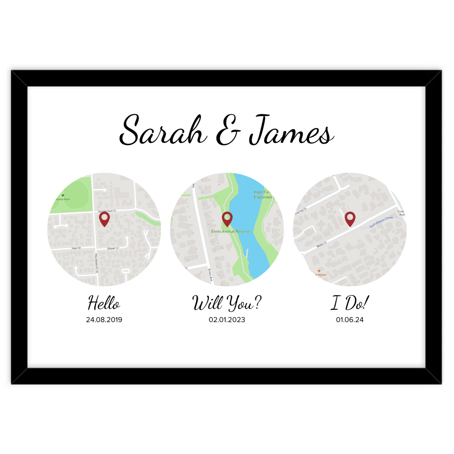 Custom Street Map- Triple-Round-Image with Hello-Will-You-I-Do design