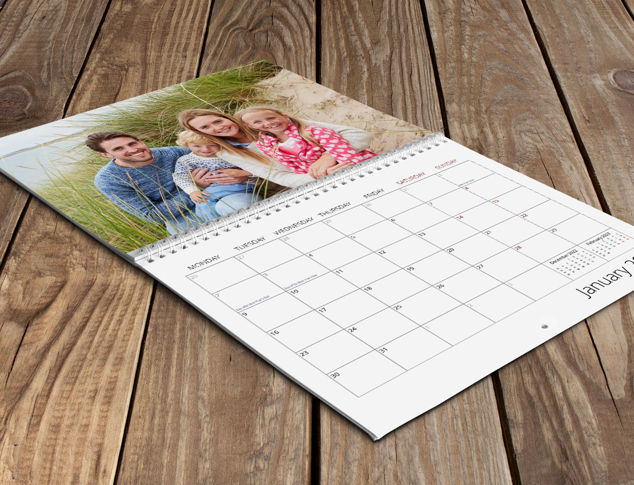 Close up shot of personalised wall calendar