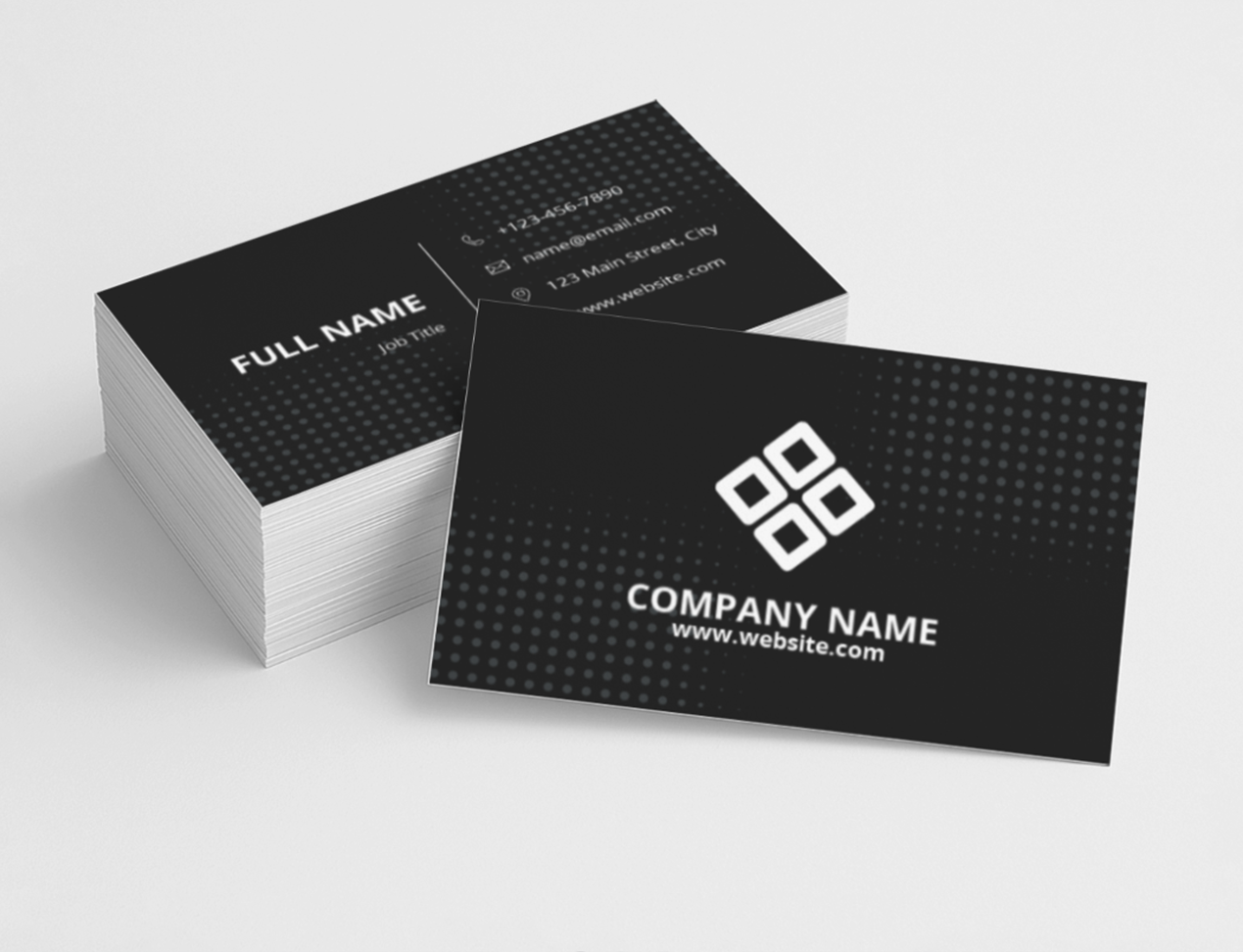 Front and back spread of custom double-sided business cards