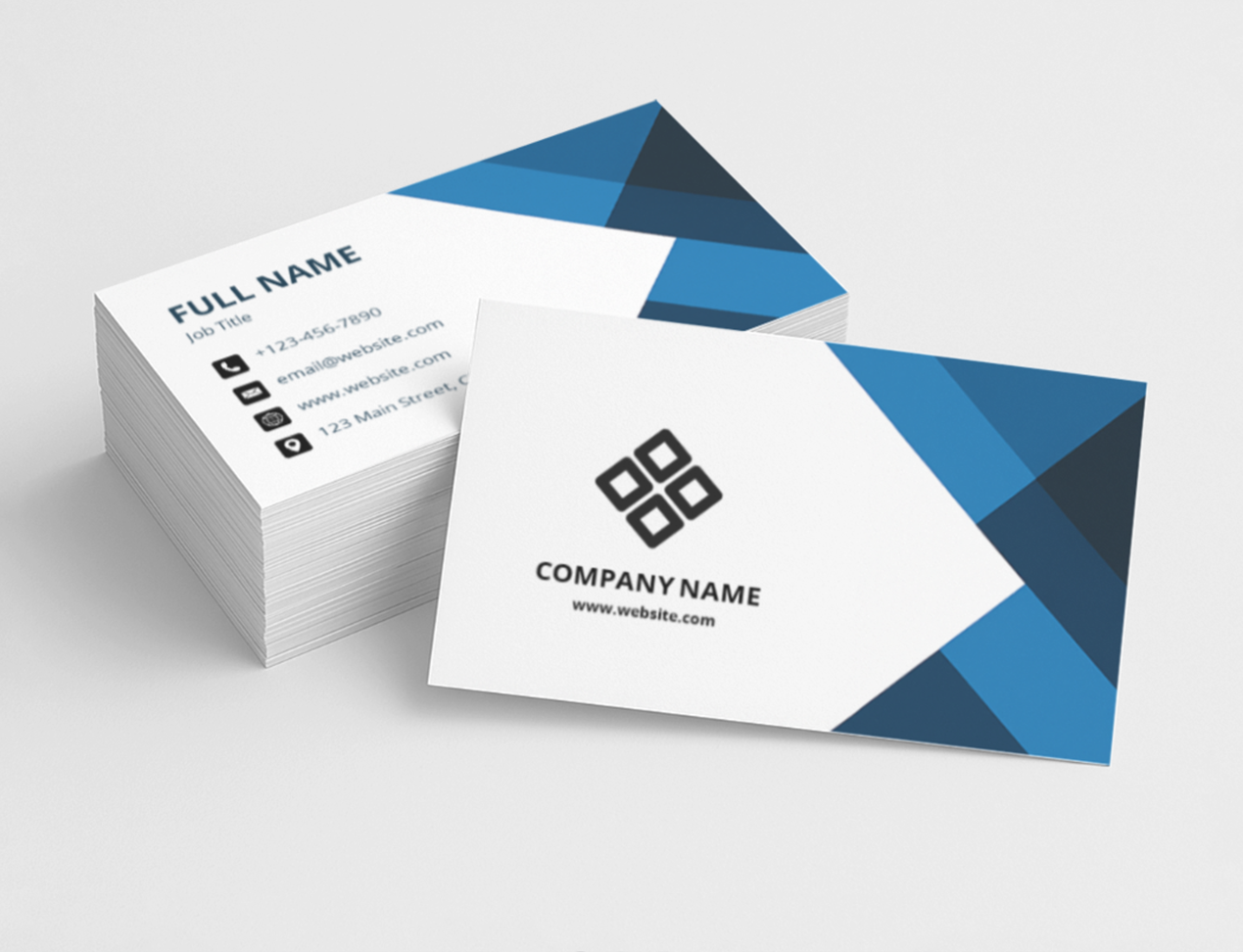 Company logo front and detailed info back on double-sided business card