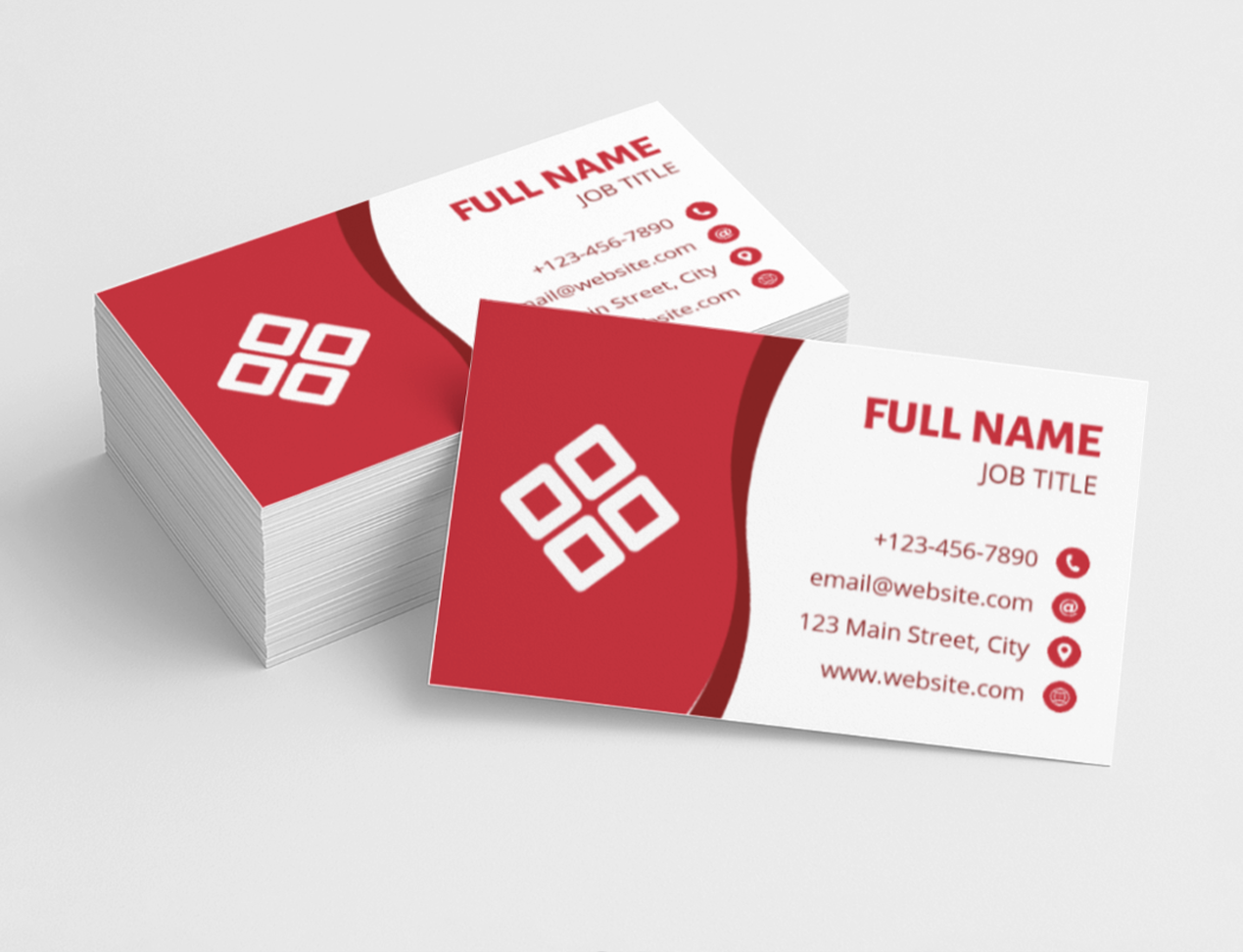 Stack of one-sided business cards customised with large colourful fonts