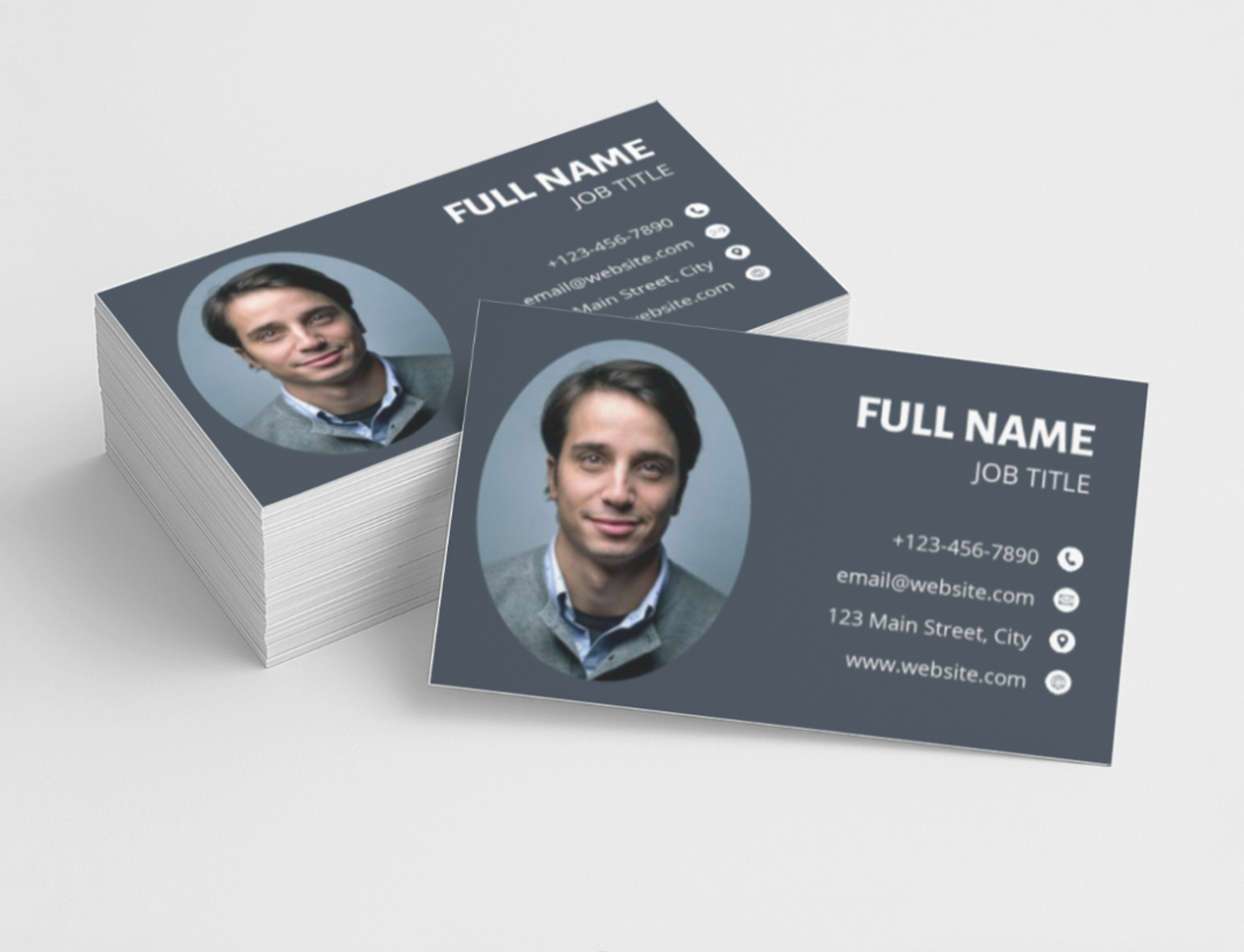 One-sided business card space with photo and contact details