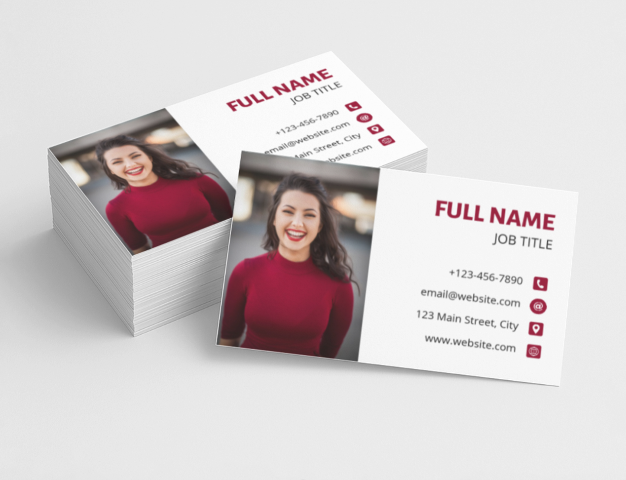 One-sided business card with full-bleed photo and contact details