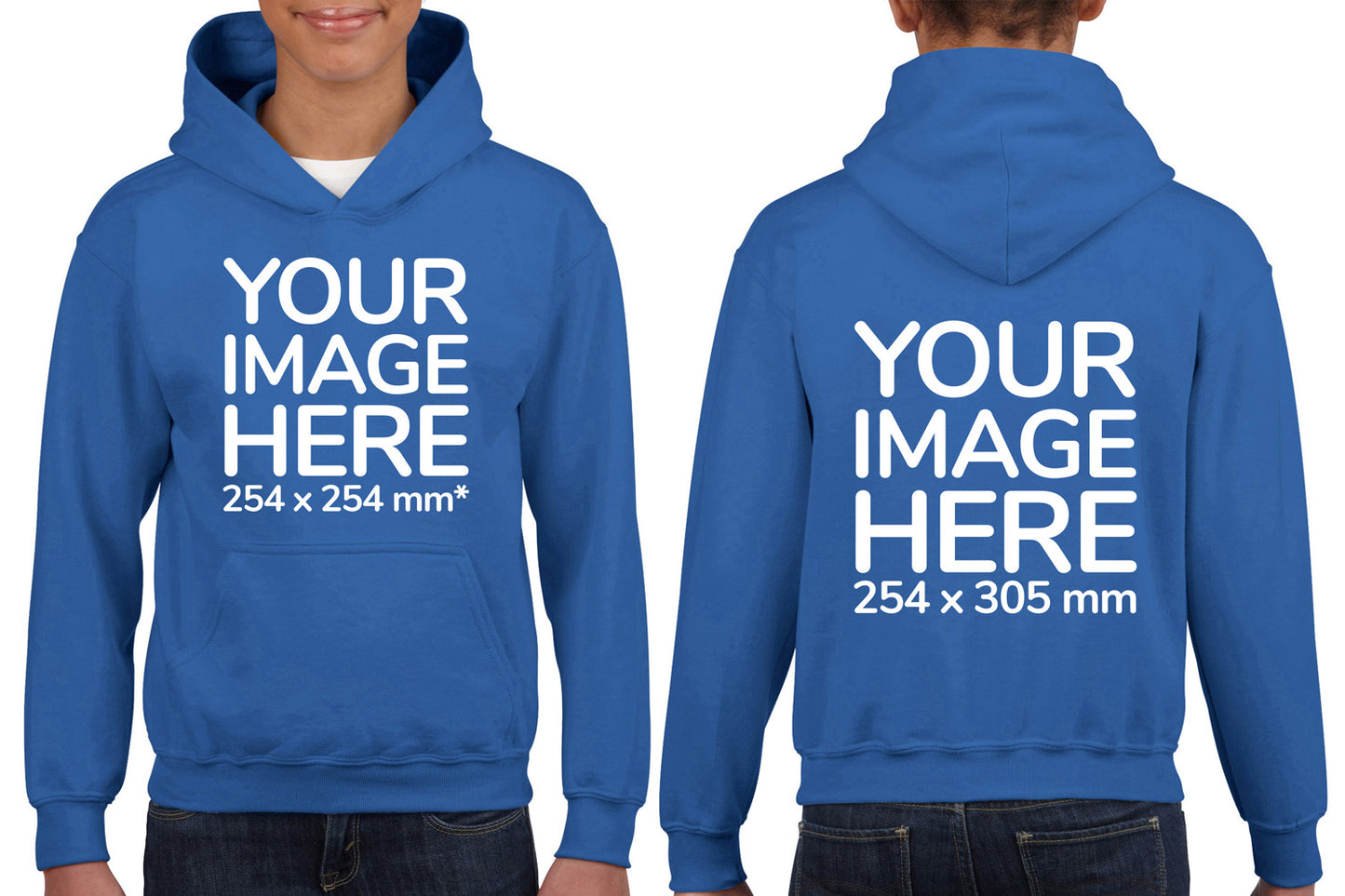 Light Blue Kids Hoodies - with image area on front and back