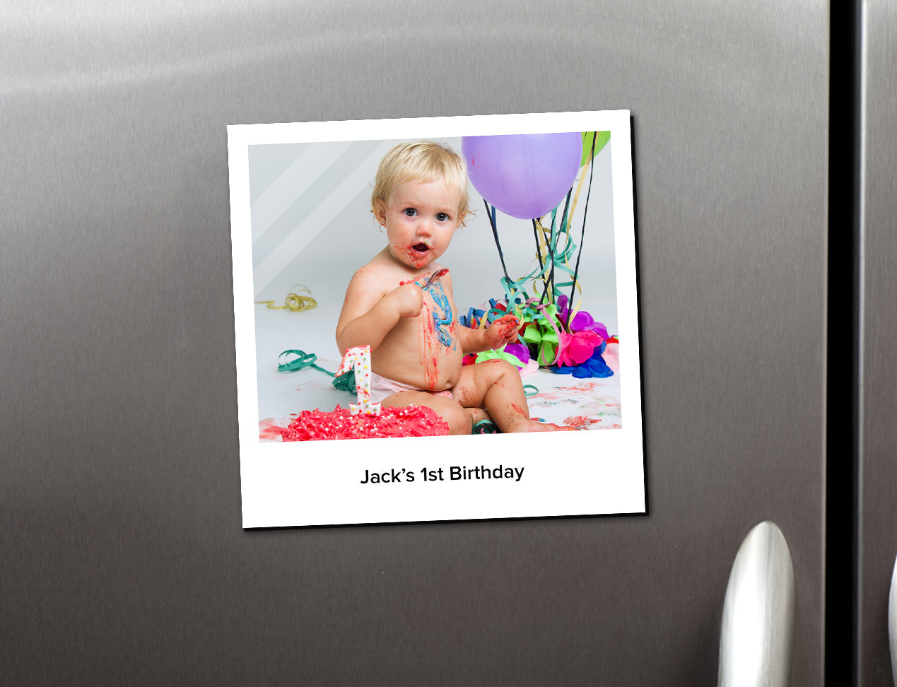 Vintage Framed Magnets in Retro style customised with photo and text shown on a Fridge.