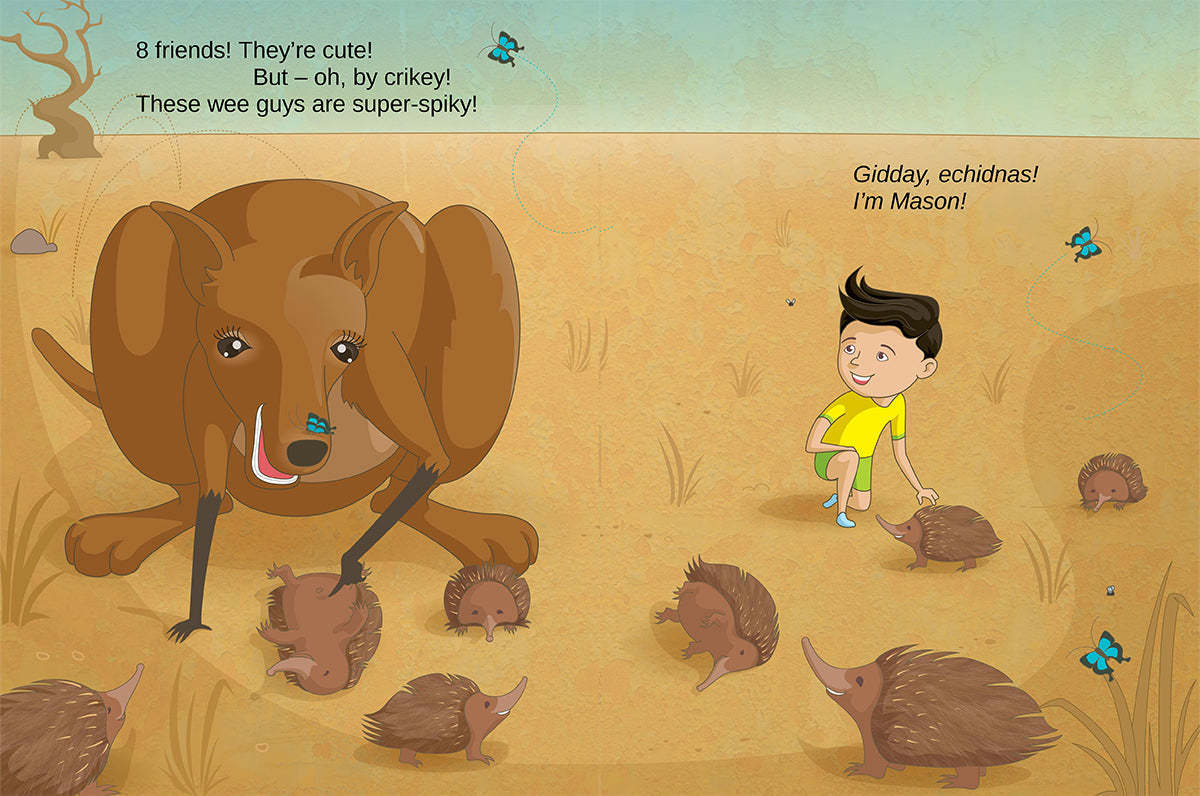 Storybook to make your kid the hero of the story.  Children's book story: Australia - Boy - Meets Kangaroo