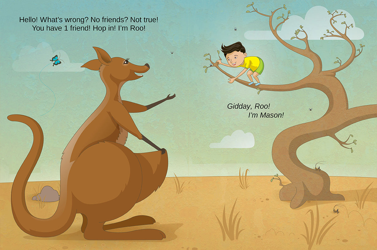 Storybook to make your kid the hero of the story. Children's book story: Australia - Gets help from Kangaroo