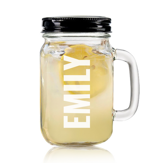 Engraved Mason Jar personalised with Design - Name