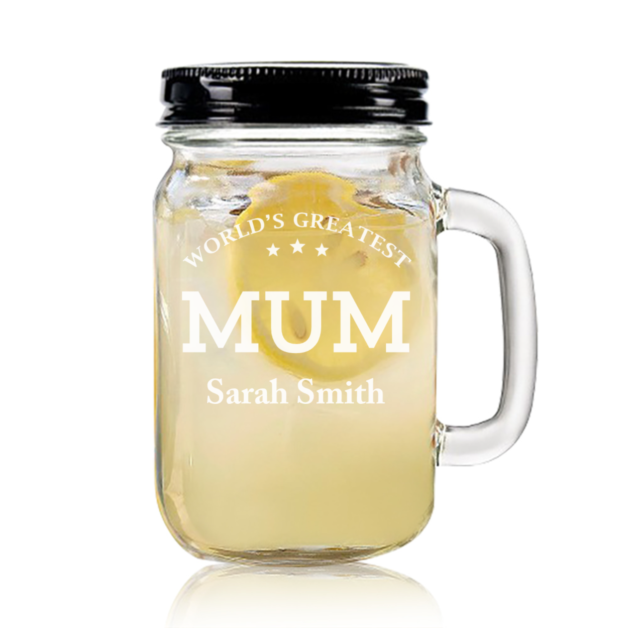 Engraved Mason Jar personalised with Design - Mum Worlds Greatest