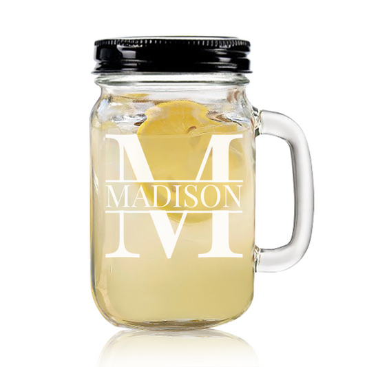 Engraved Mason Jar personalised with Design