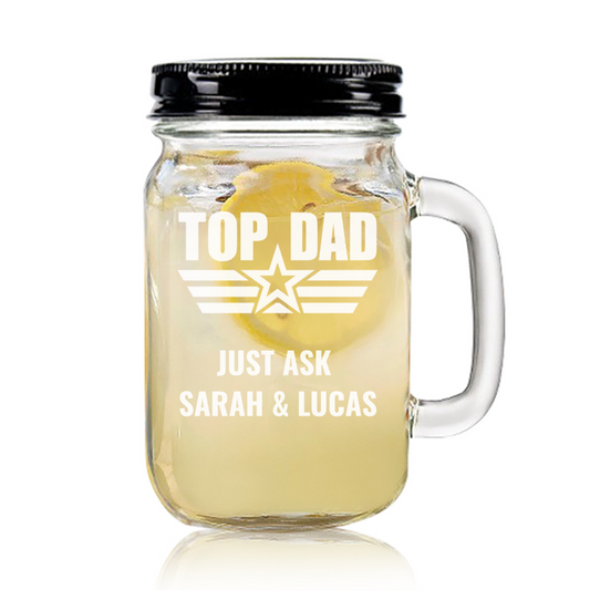 Engraved Mason Jar personalised with Design Top Dad