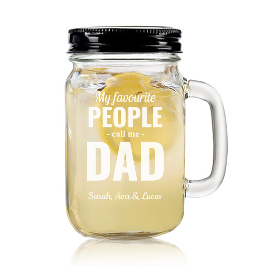 Engraved Mason Jar personalised with Design Dad