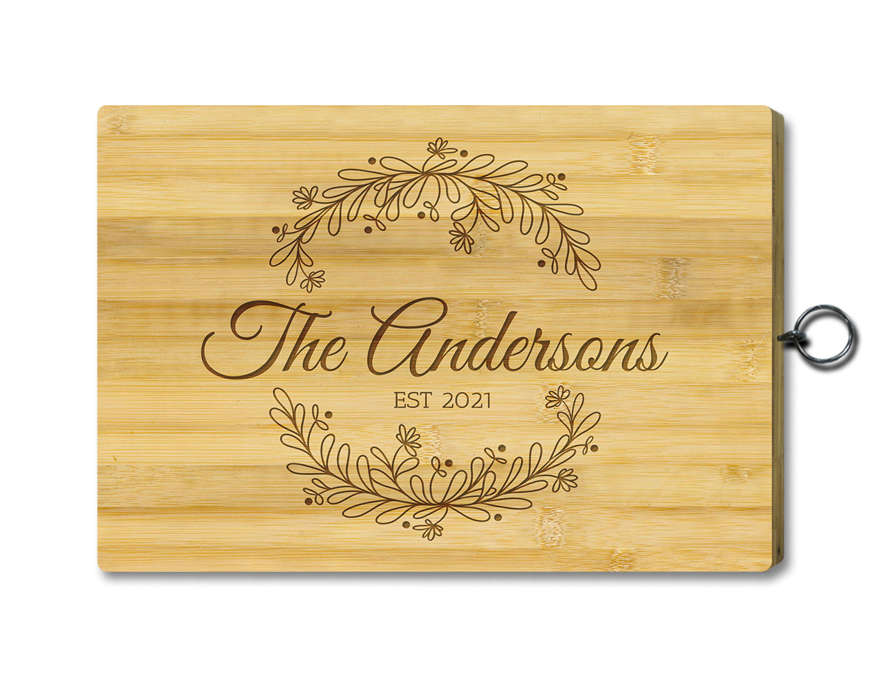 Engraved Cheese Board - with Design Wreath Family
