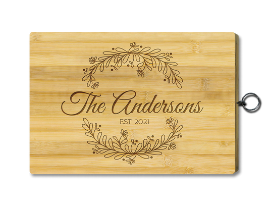 Engraved Cheese Board - with Design Wreath Family
