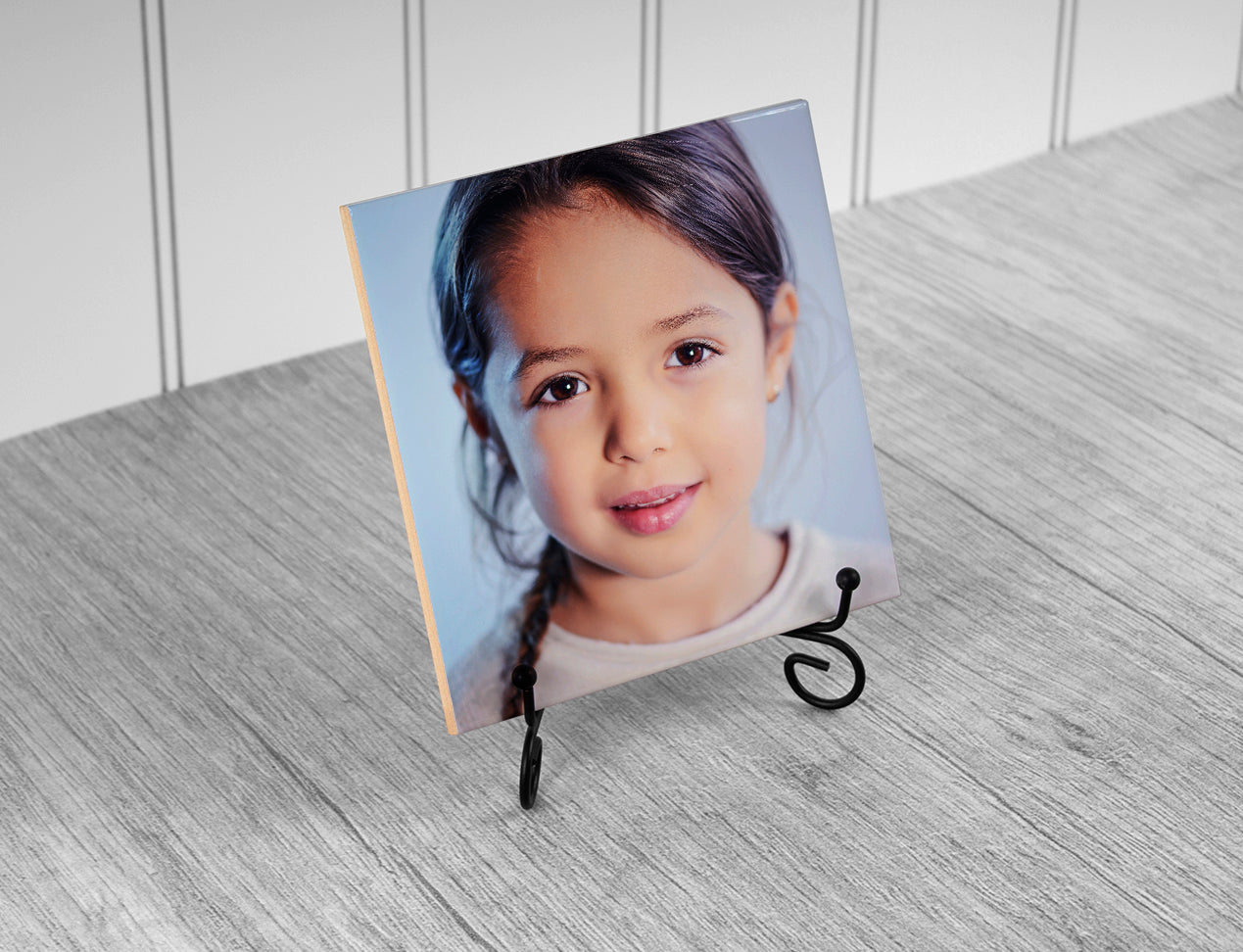 Custom Picture Ceramic Tiles with kids photo, placed on easel
