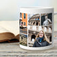 Collage Photo Mug with holiday pictures standing on table