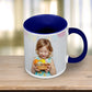 Colourful Photo Coffee Mug with Blue handle and inside.
