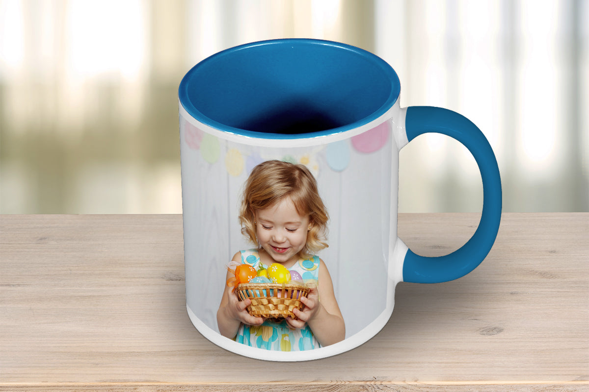 Colour Mug with Light Blue handle and inside.