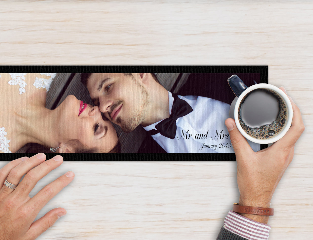 Bar Mat customised with wedding image and couple's name and wedding date