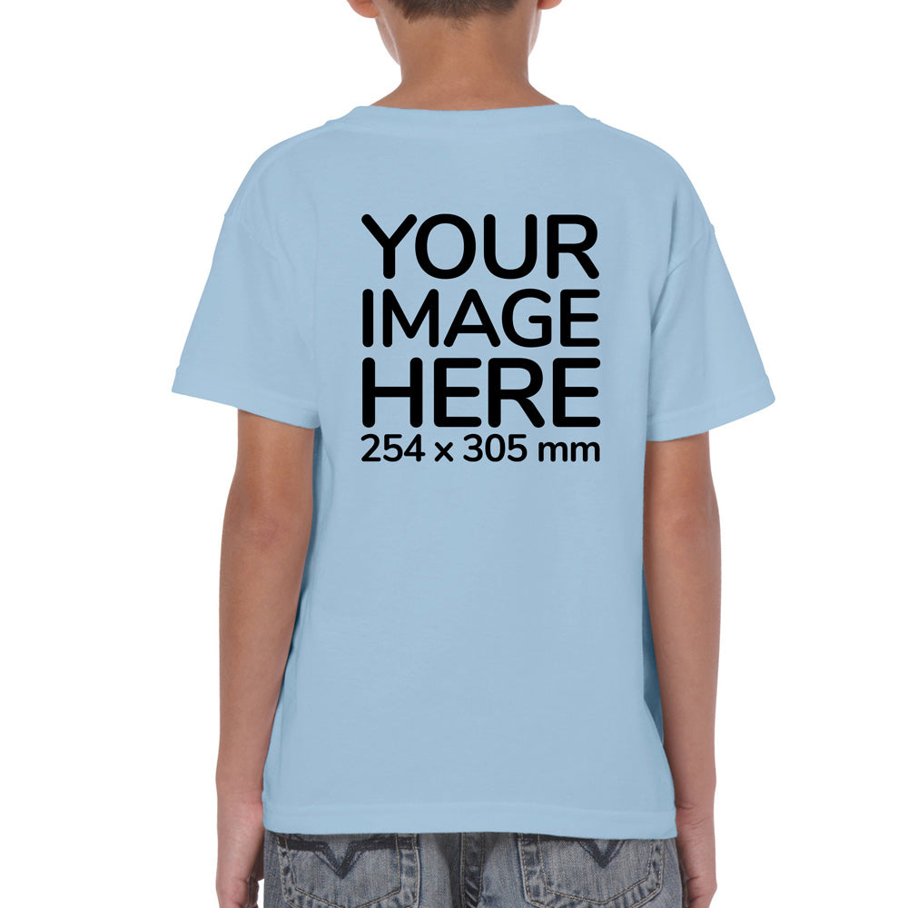 Custom Light Blue Kid's T-Shirt - personalised with photo on back