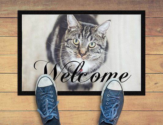 Custom Door Mat with Welcome message and Cat image