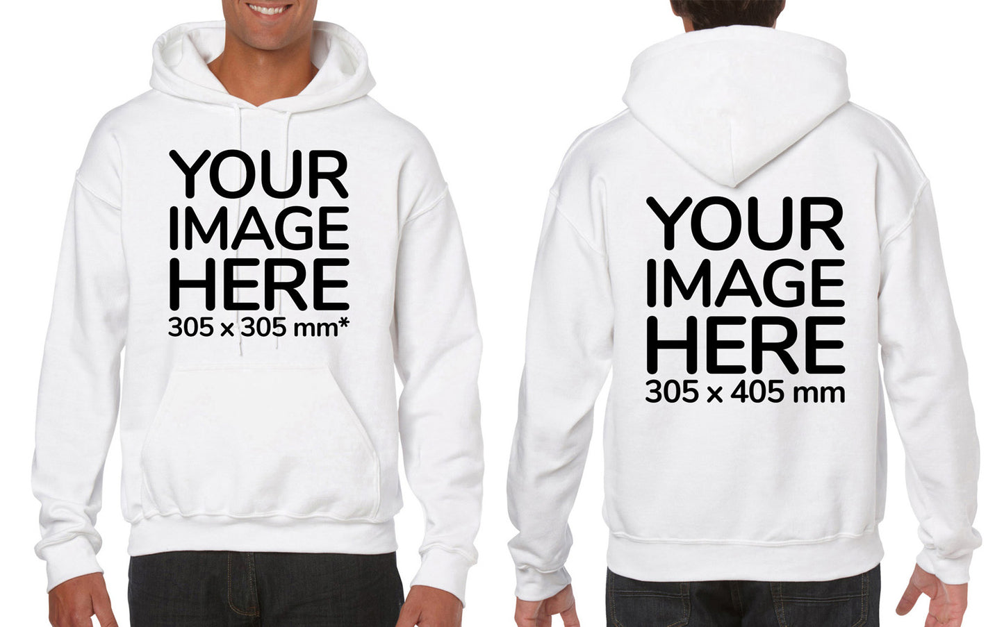 White Hoodie personalised with image on the front and back