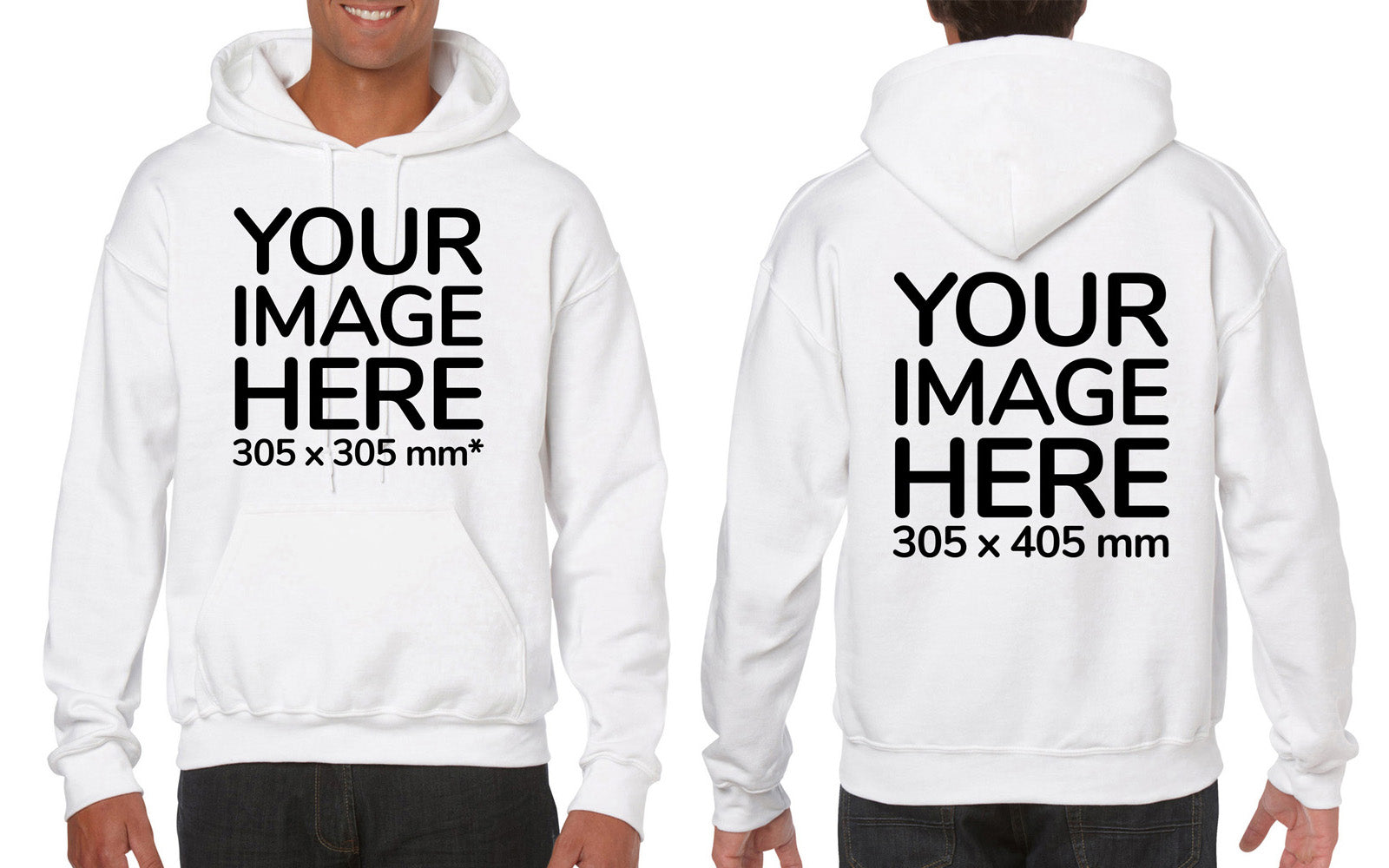 White Hoodie personalised with image on the front and back