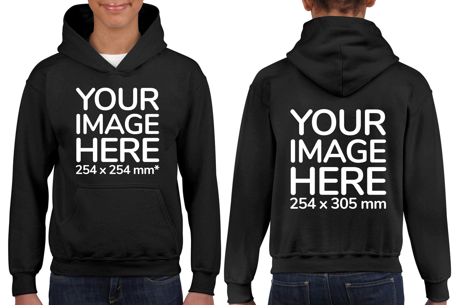 Black Kids Hoodies - with image area on front and back