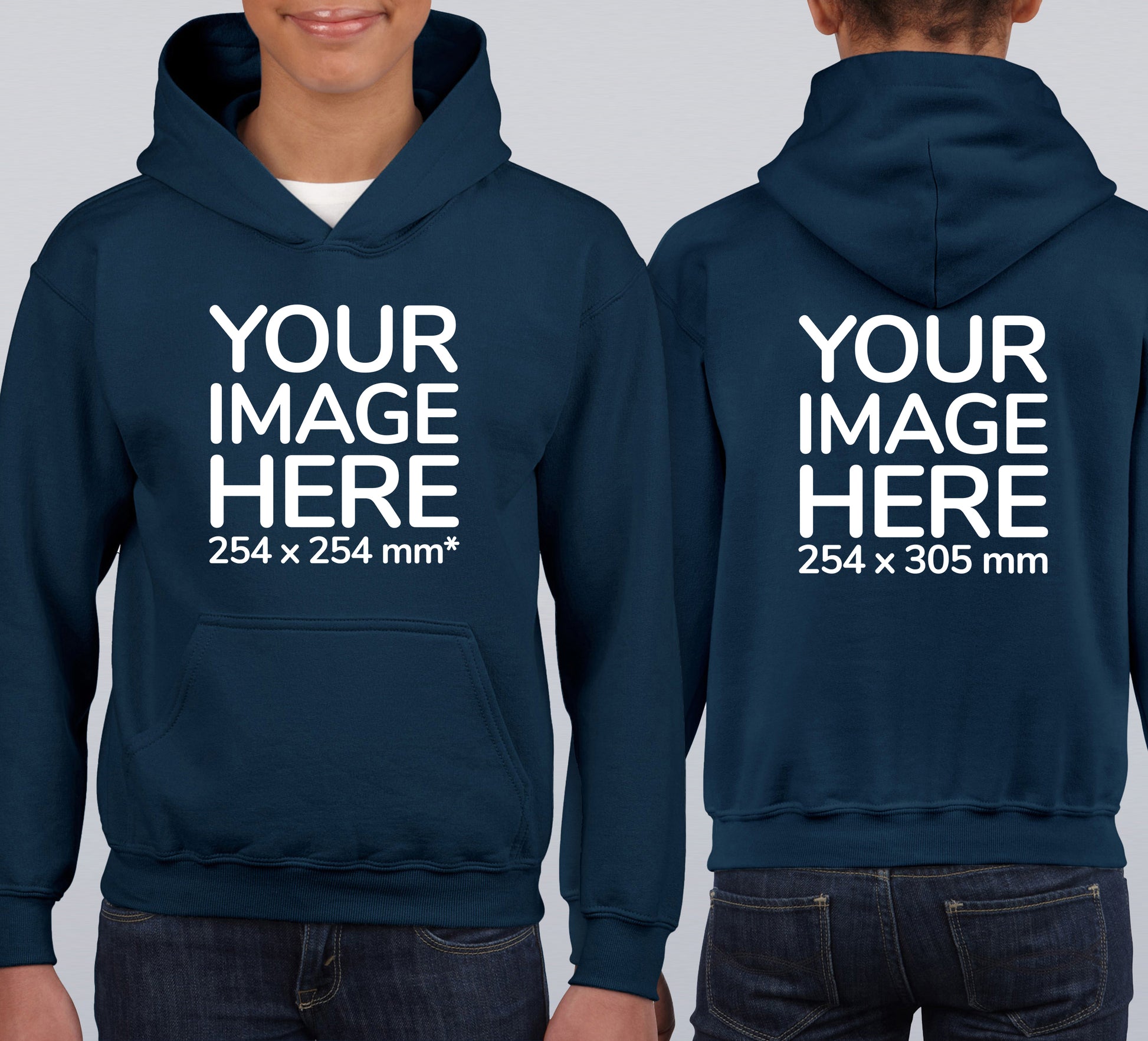 Dark Blue Kids Hoodies - with image area on front and back