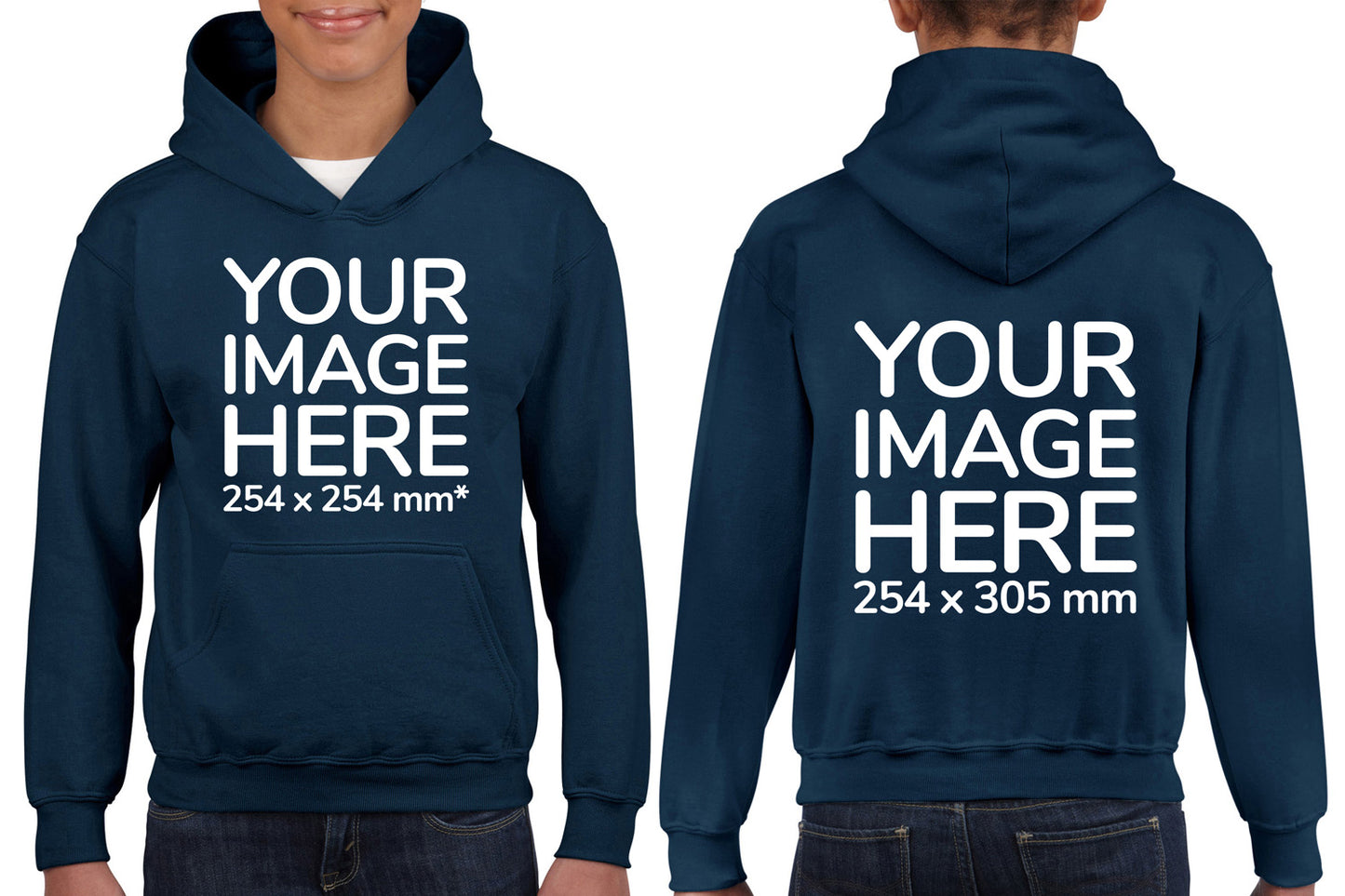 Dark Blue Kids Hoodies - with image area on front and back