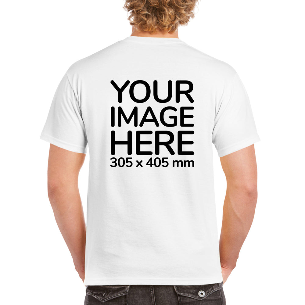White Men's T-Shirt - customised with image on back 