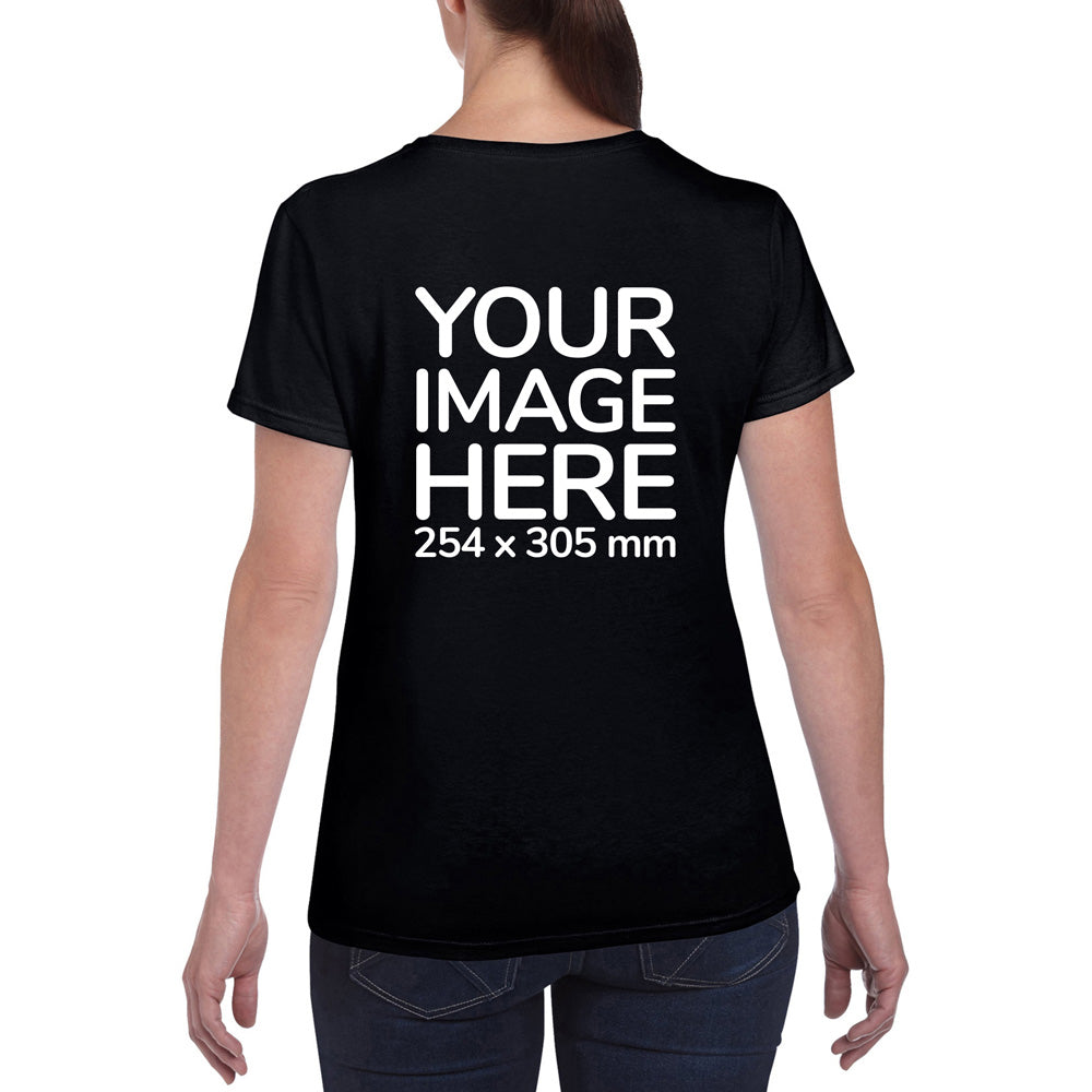 Black Custom Women's T-Shirt - personalised with image printed on back side