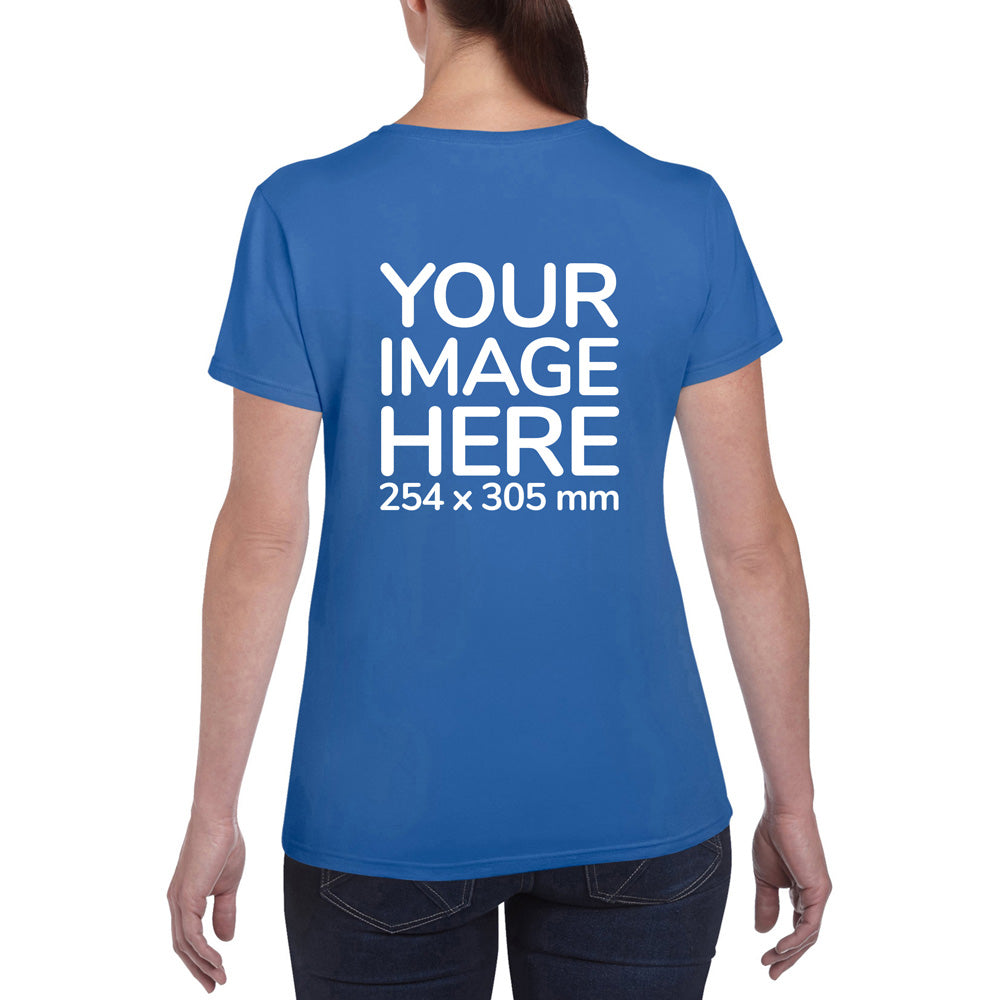 Blue Custom Women's T-Shirt - personalised with image printed on back side
