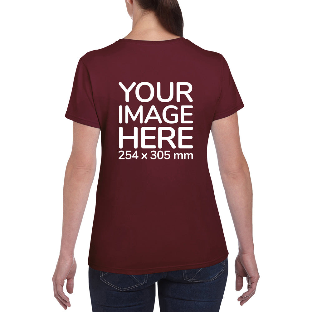 Burgundy Custom Women's T-Shirt - personalised with image printed on back side