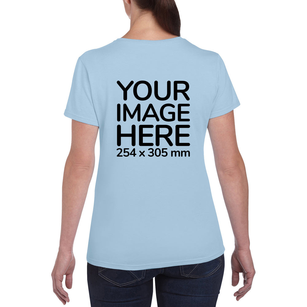 Light Blue Custom Women's T-Shirt - personalised with image printed on back side