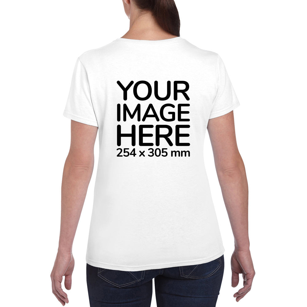 White Custom Women's T-Shirt - personalised with image printed on back side