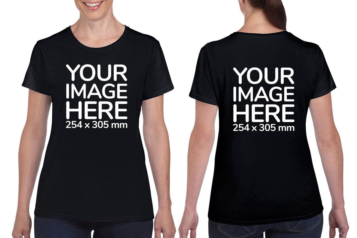 Black Custom Women's T-Shirt - personalised with image printed on front and back side