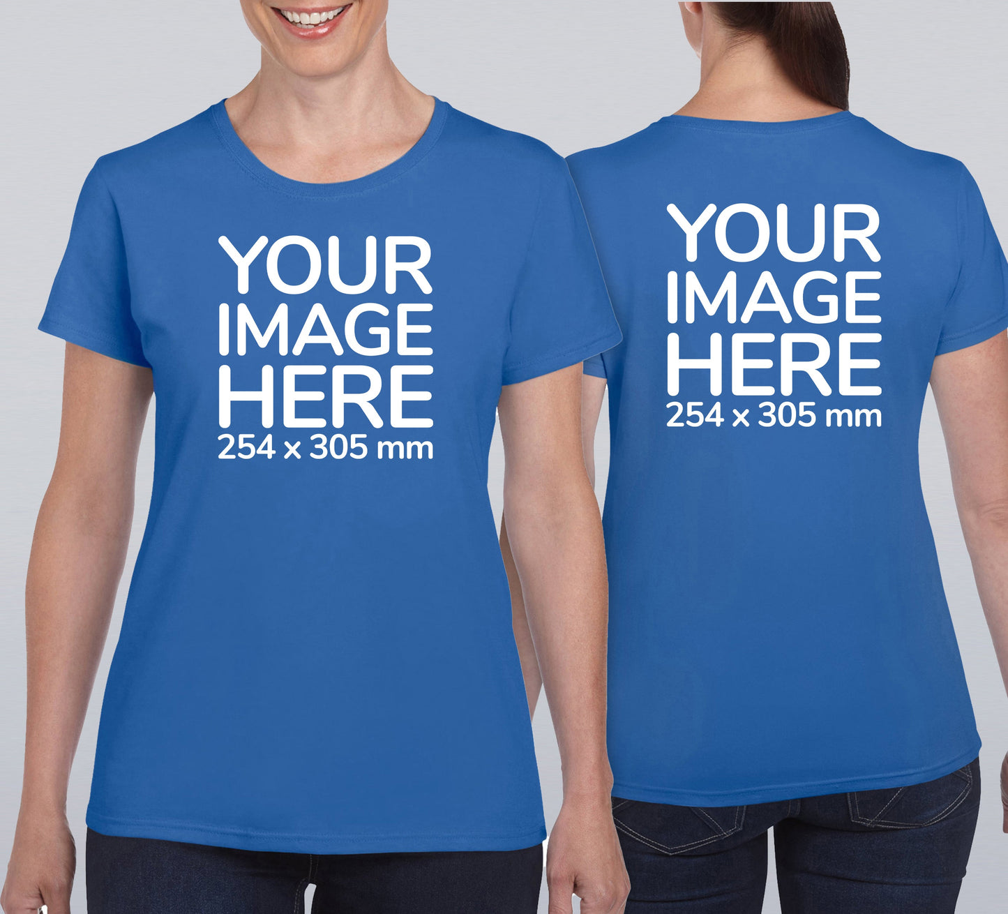 Blue Custom Women's T-Shirt - personalised with image printed on front and back side