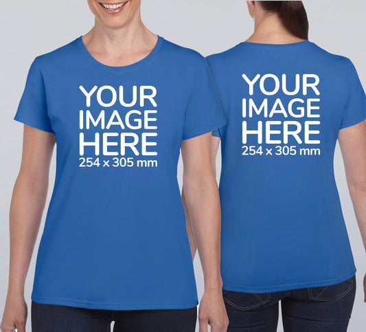 Blue Custom Women's T-Shirt - personalised with image printed on front and back side