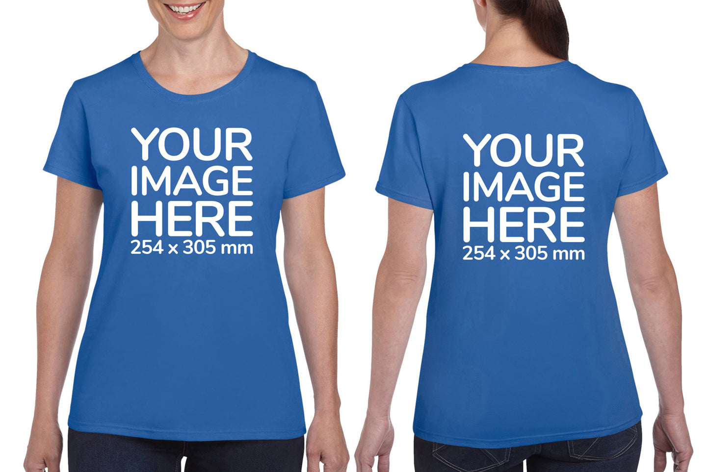 Blue Custom Women's T-Shirt - personalised with image printed on front and back side