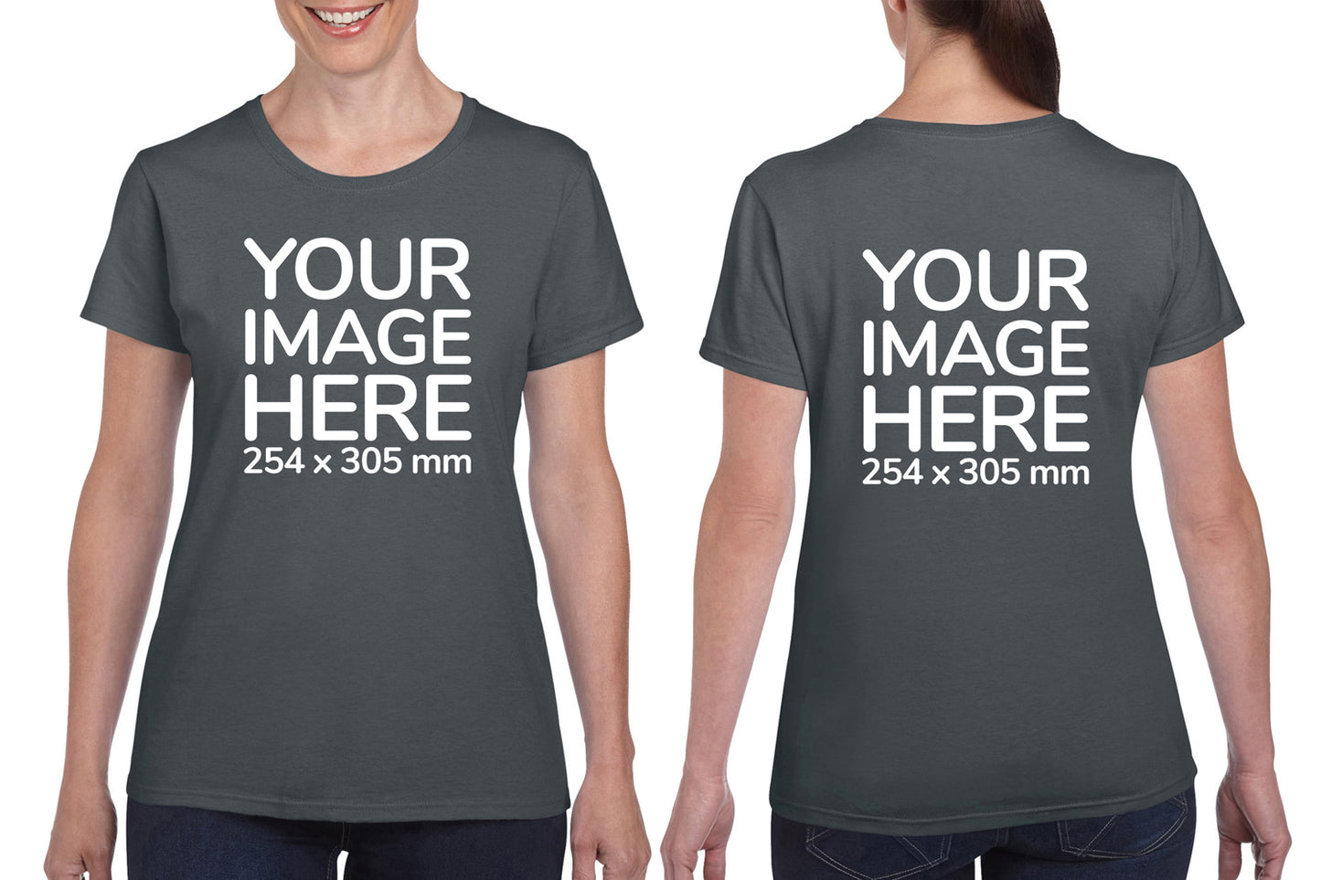 Charcoal Custom Women's T-Shirt - personalised with image printed on front and back side