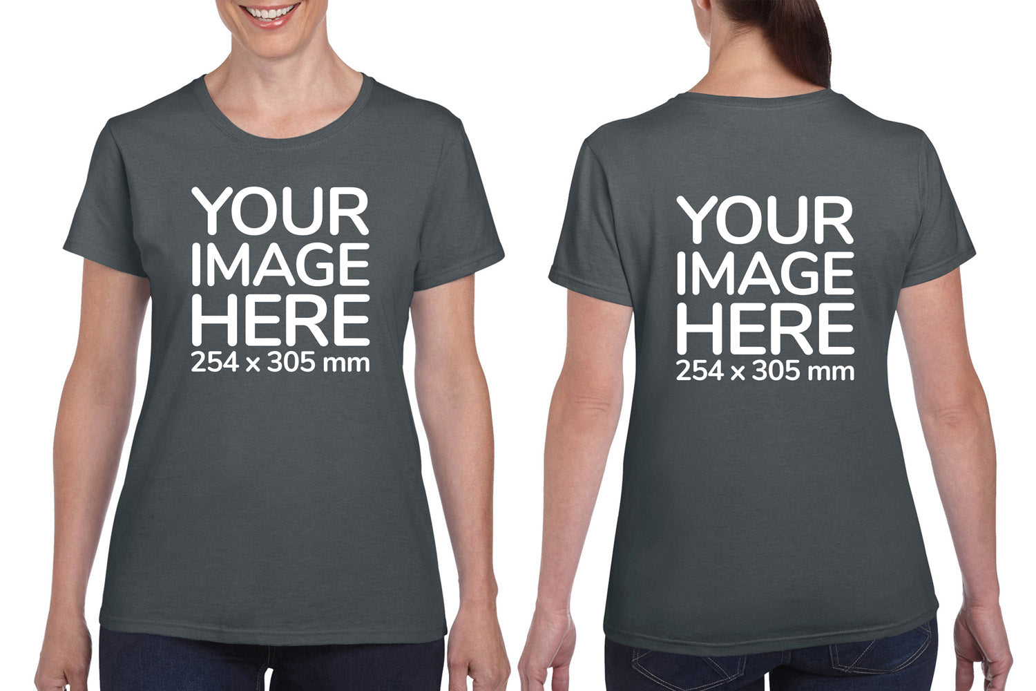 Charcoal Custom Women's T-Shirt - personalised with image printed on front and back side