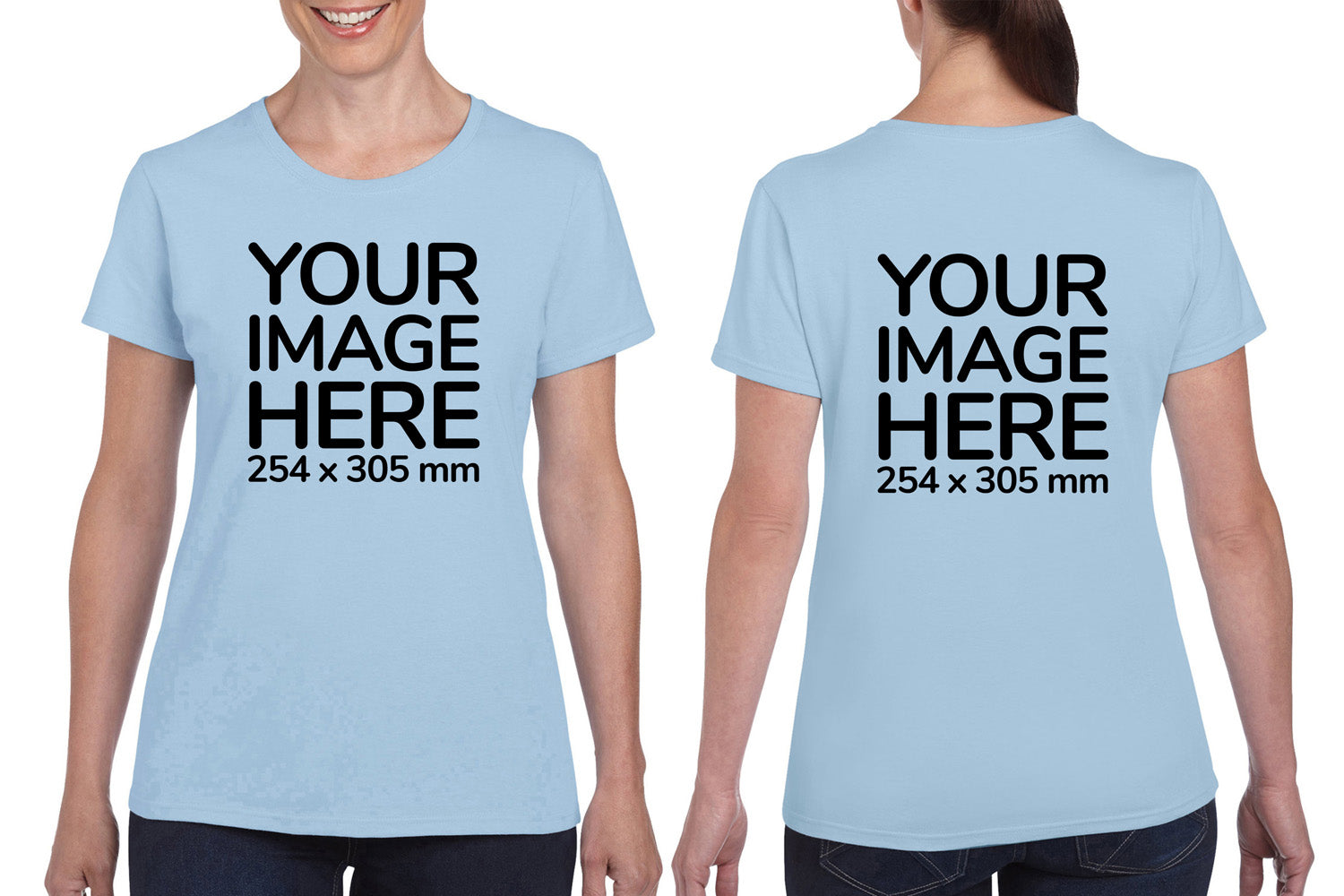 Light Blue Custom Women's T-Shirt - personalised with image printed on front and back side
