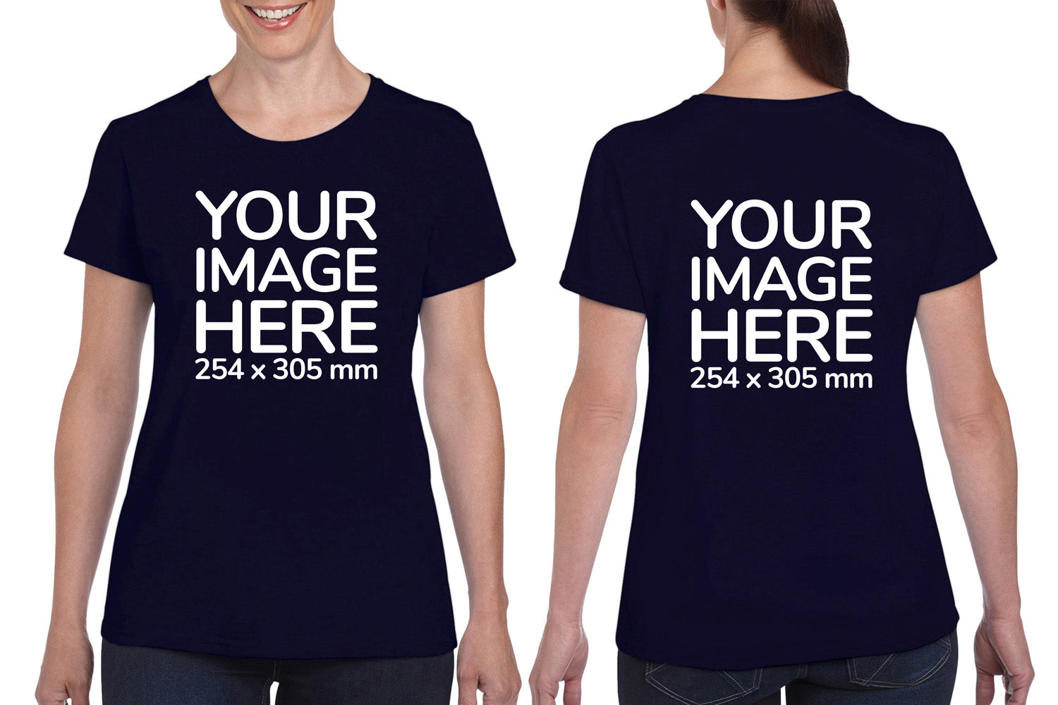 Navy Blue Custom Women's T-Shirt - personalised with image printed on front and back side