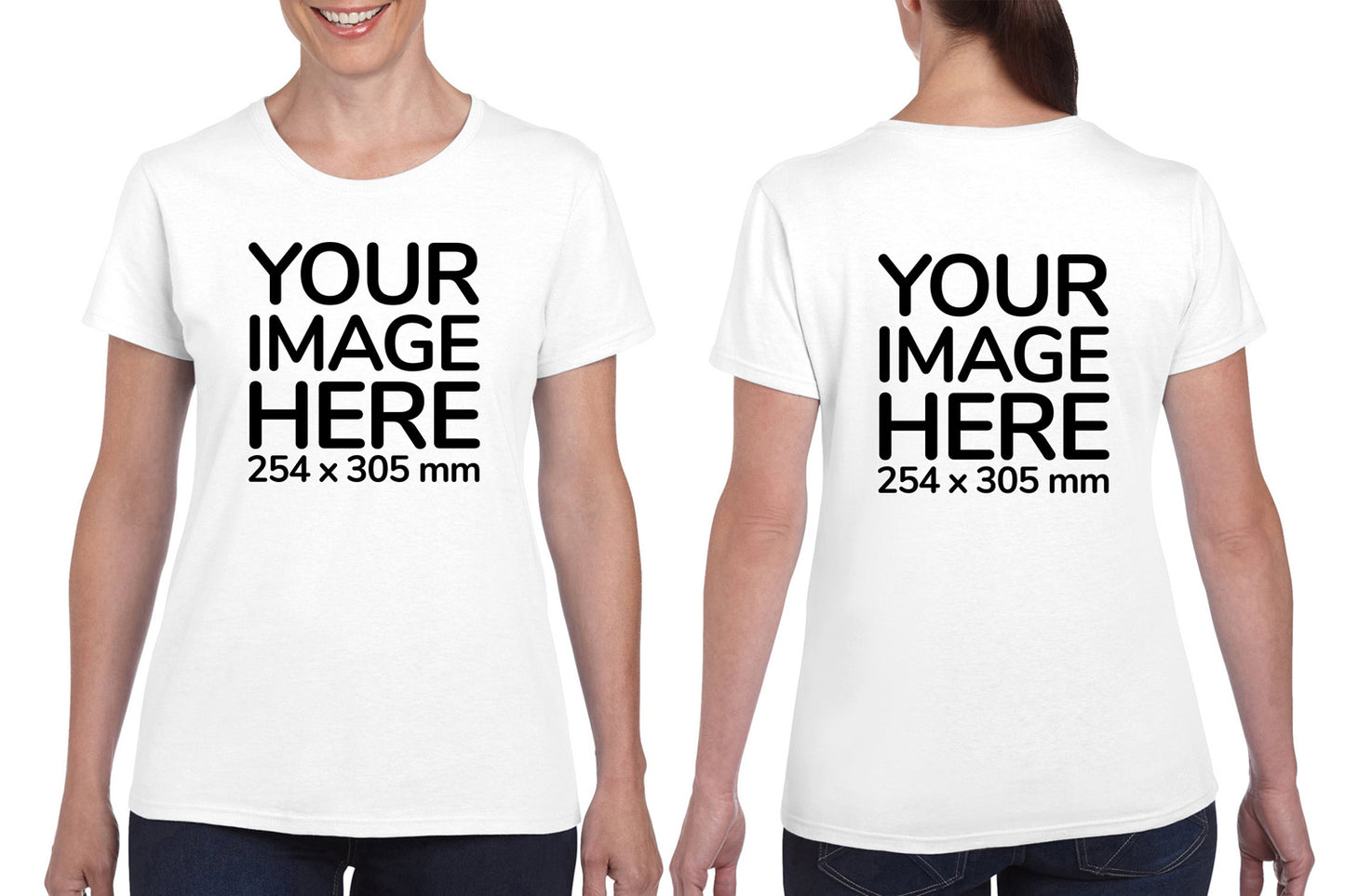 White Custom Women's T-Shirt - personalised with image printed on front and back side