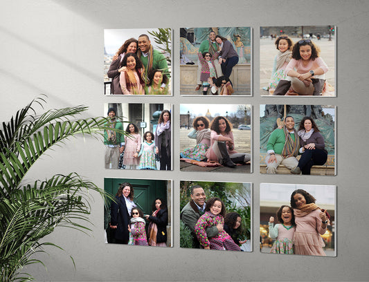 Photo Art - Photo Wall Gallery of 9 Photo Tiles, each customised with different family picture