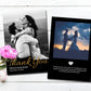 Flat laying Thank You Card, showing both the Front Side with Thank You message and backside with wedding picture and text.